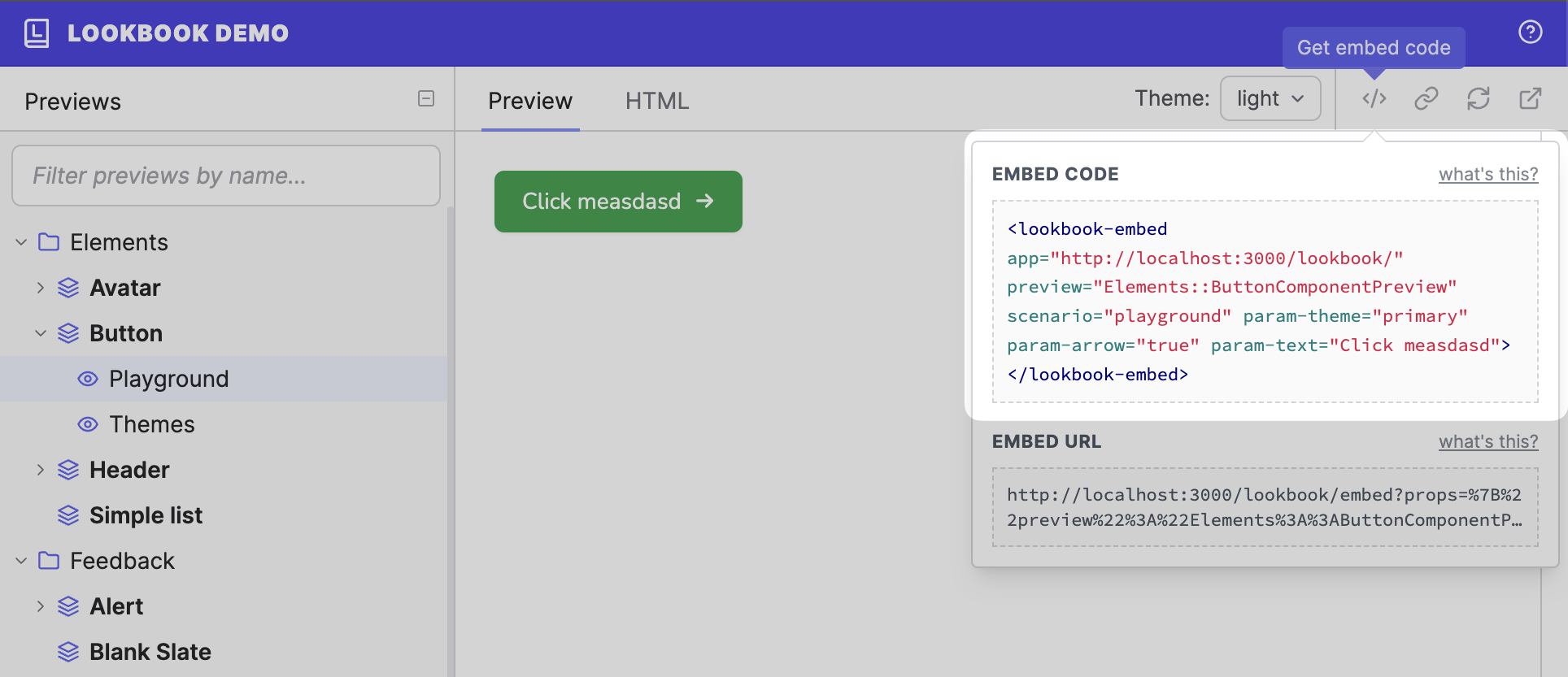 Embed code dropdown